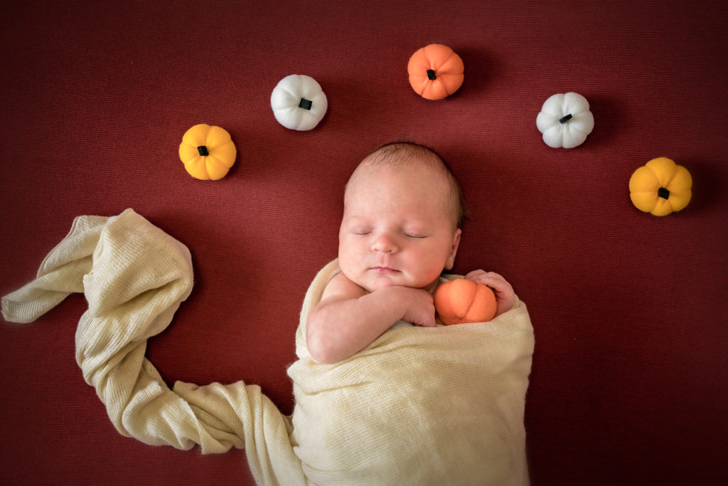 WNY Newborn Photographer, Newborn Girl Fall, Pumpkin Themed Session